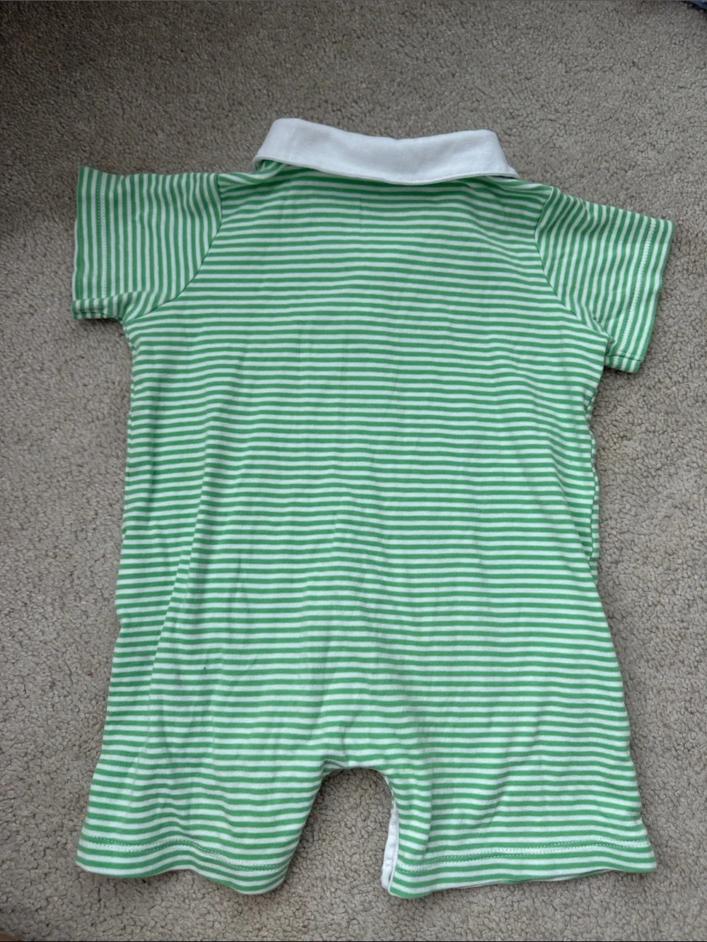 Little English Green & White Striped romper
